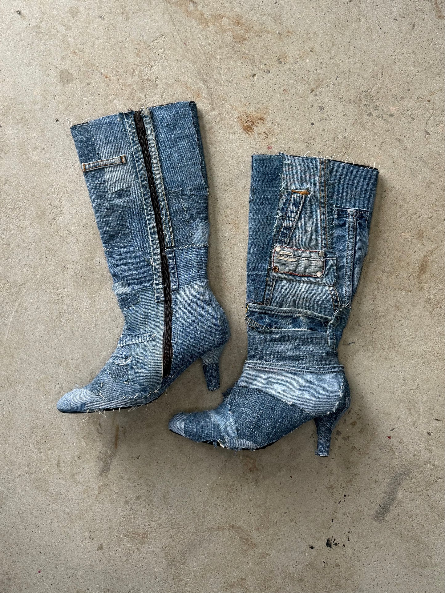 Handmade Patchwork Denim Boots – Size 4 (1 of 1)