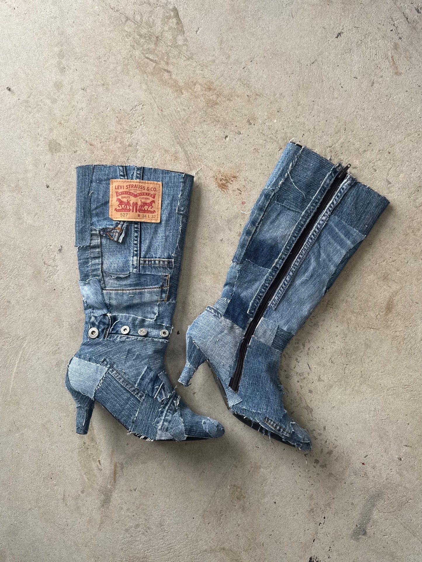 Handmade Patchwork Denim Boots – Size 4 (1 of 1)