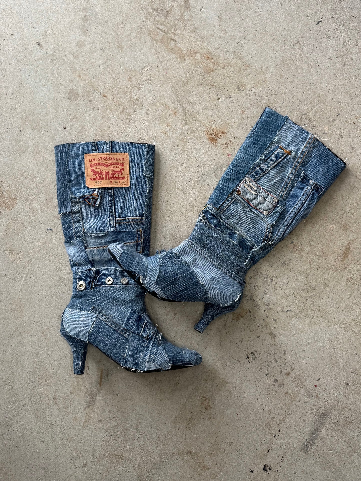 Handmade Patchwork Denim Boots – Size 4 (1 of 1)