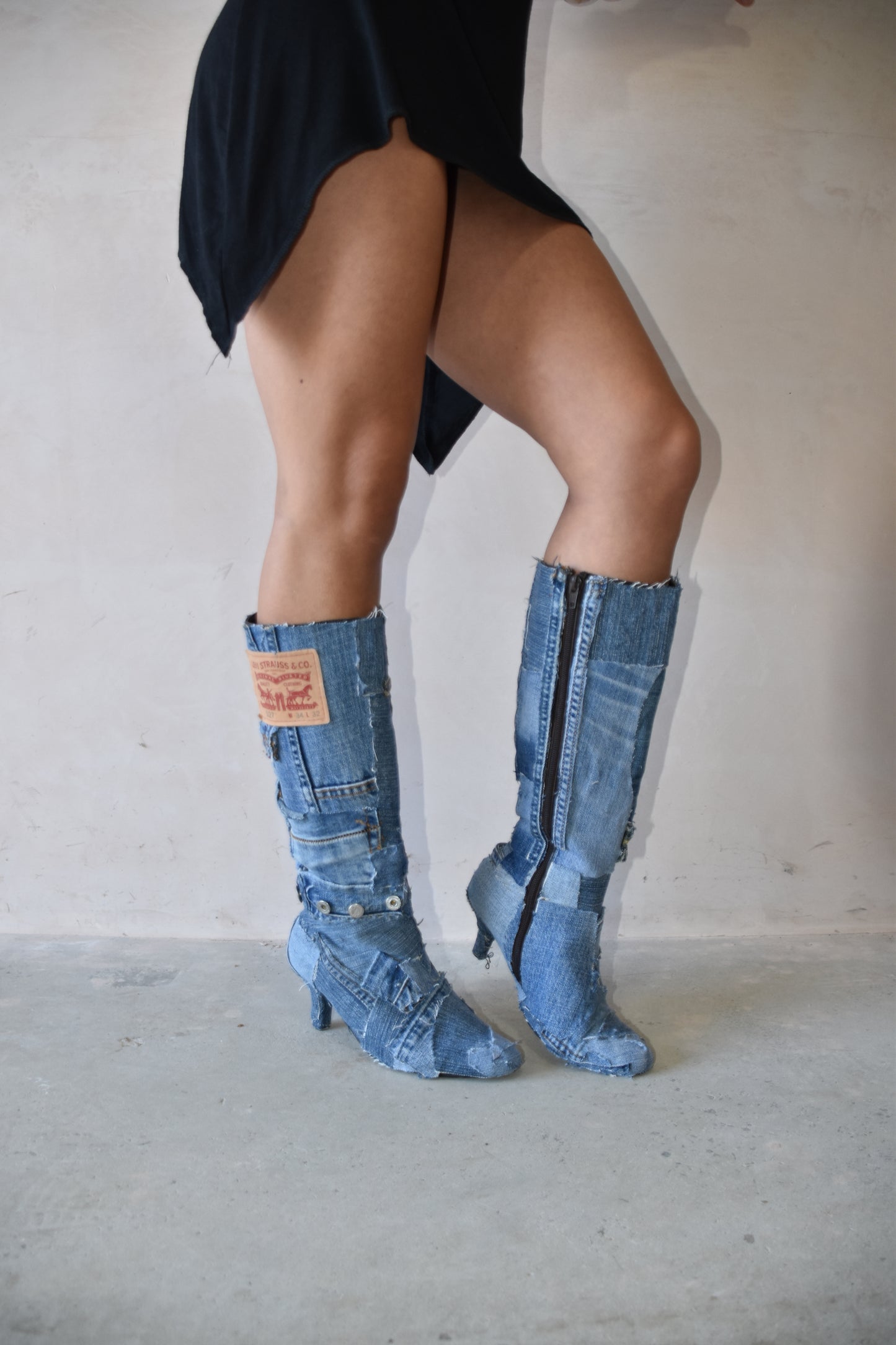Handmade Patchwork Denim Boots – Size 4 (1 of 1)