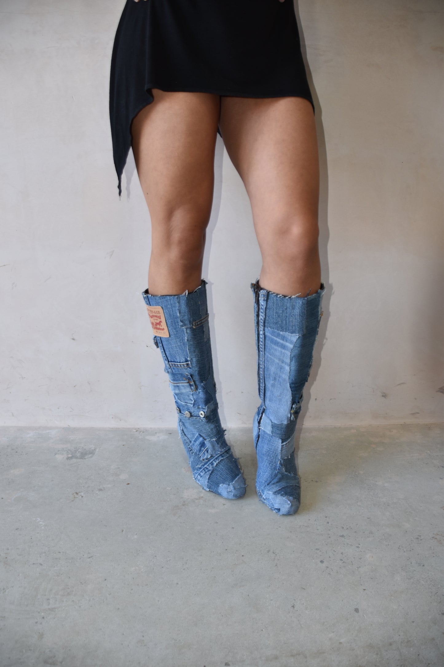 Handmade Patchwork Denim Boots – Size 4 (1 of 1)