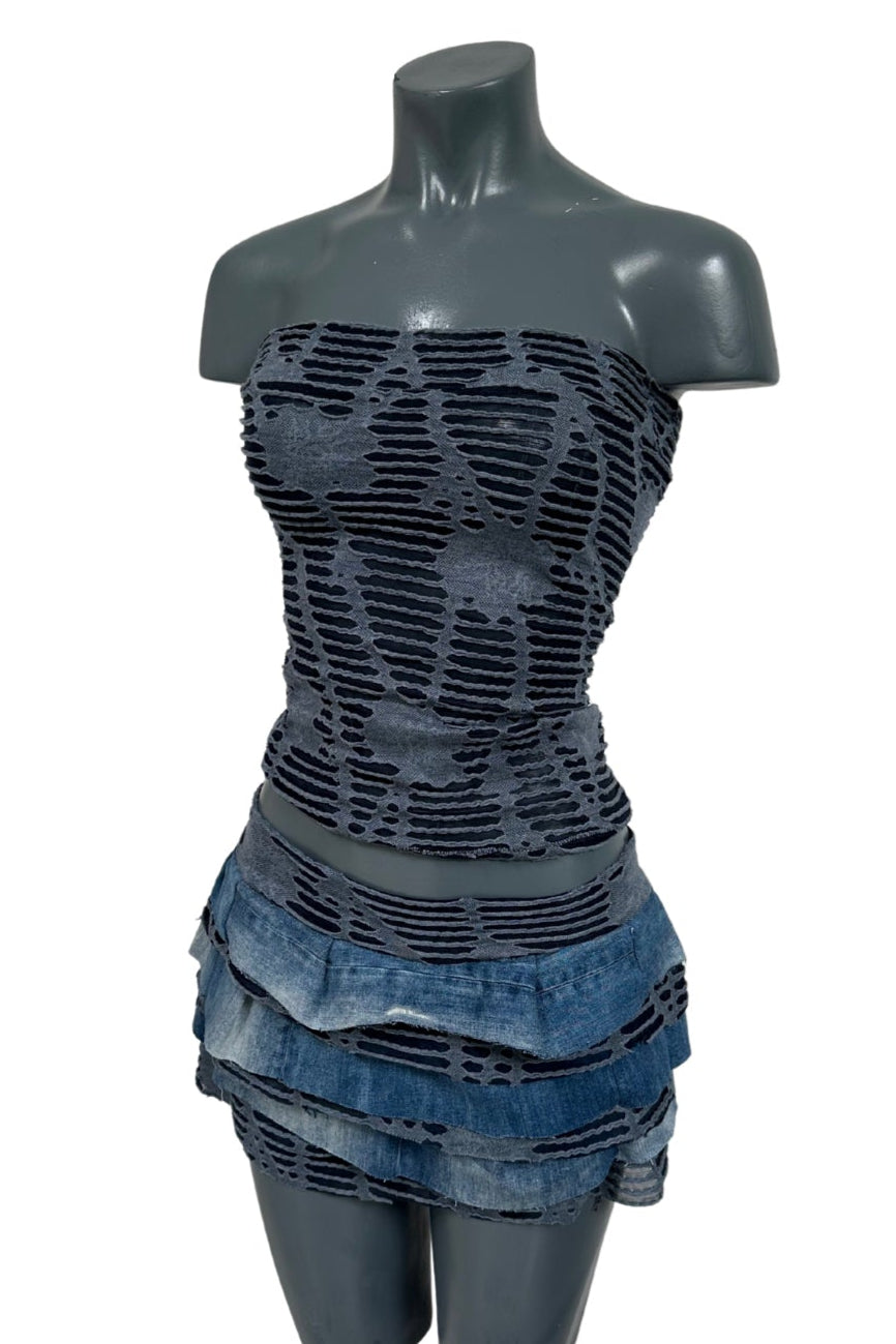 Outcast - Blue Mini Skirt & Bandeau Recltrd Vintage Outcast - Blue Mini Skirt & Bandeau Recltrd Vintage