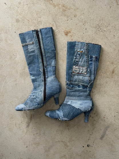 Handmade Patchwork Denim Boots – Size 4 (1 of 1)