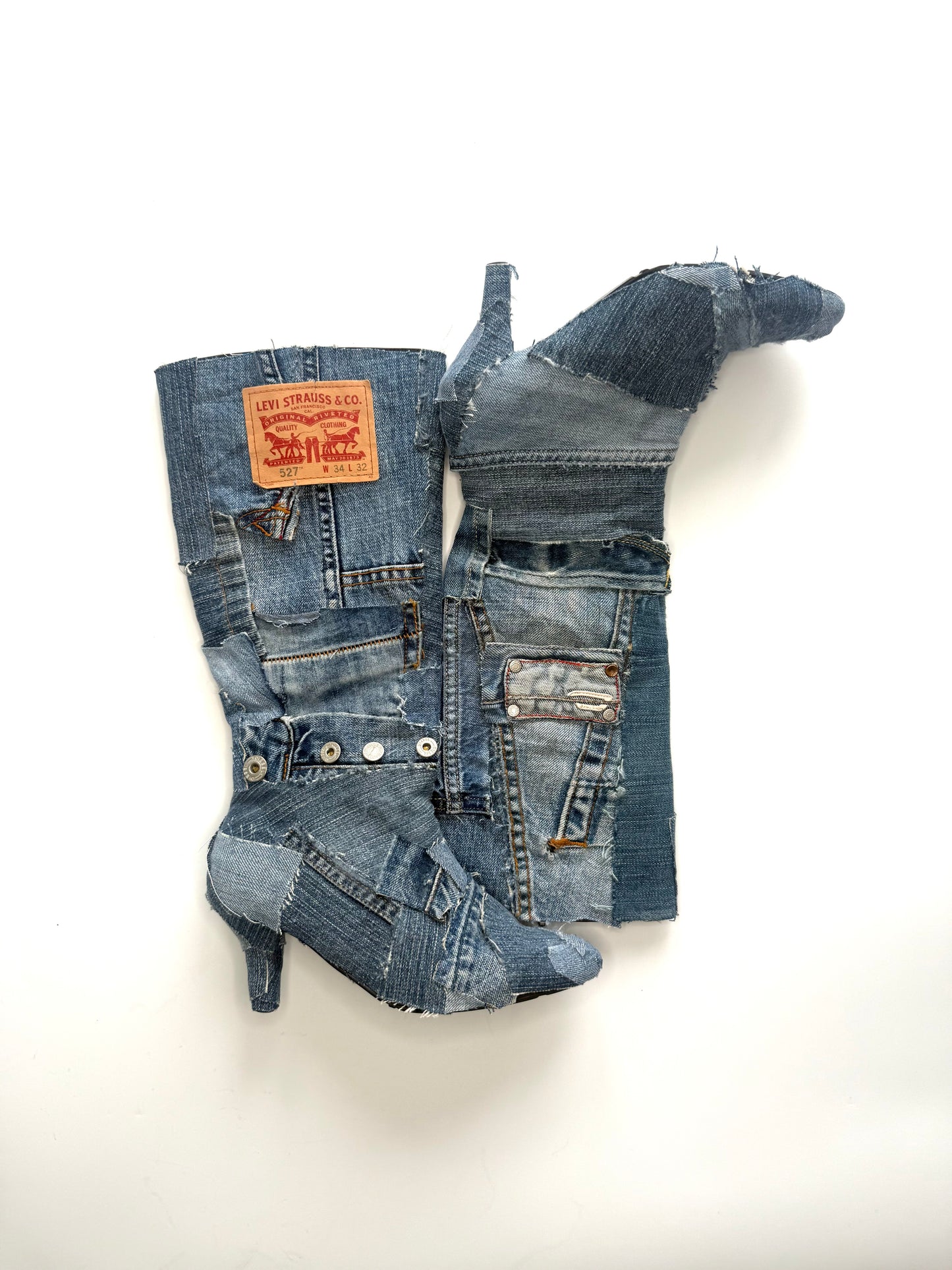 Custom Patchwork Denim Boots — Made to Order