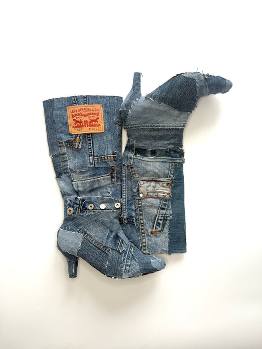 Custom Patchwork Denim Boots — Made to Order