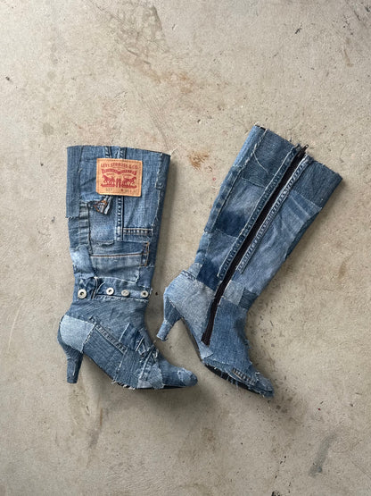 Handmade Patchwork Denim Boots – Size 4 (1 of 1)