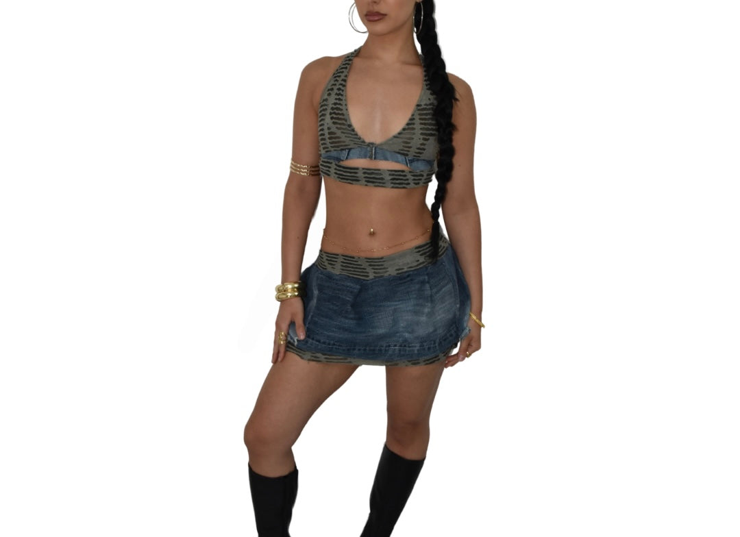 Fused - Khaki Mini Skirt & Top