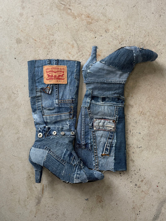 Handmade Patchwork Denim Boots – Size 4 (1 of 1)