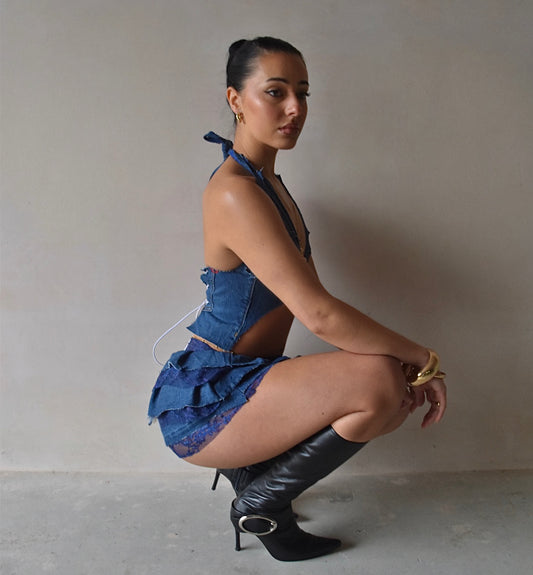 Outcast - Mid Blue Mini Skirt & Bralette